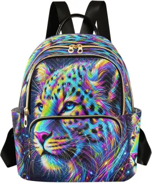 Colorful Leopard Mini Backpack Purse for Women Small Quilted Bookbag Ladies Shoulder Bags for Work Travel Casual Daypack M
