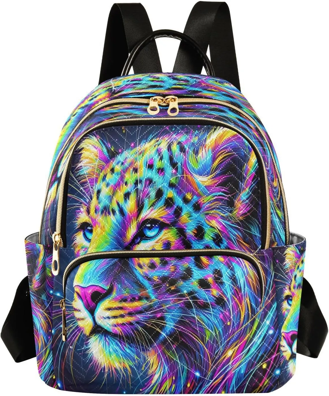 Colorful Leopard Mini Backpack Purse for Women Small Quilted Bookbag Ladies Shoulder Bags for Work Travel Casual Daypack M