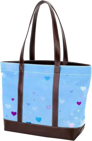 Colorful Love-1471 Tote Bags Durable Leather Canvas Purses and Handbags for Women Top Handle Shoulder Satchel Hobo Bags