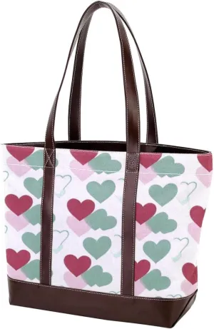 Colorful Love-1486 Tote Bags Durable Leather Canvas Purses and Handbags for Women Top Handle Shoulder Satchel Hobo Bags