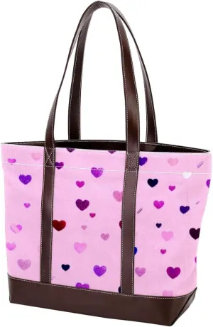 Colorful Love-1513 Tote Bags Durable Leather Canvas Purses and Handbags for Women Top Handle Shoulder Satchel Hobo Bags