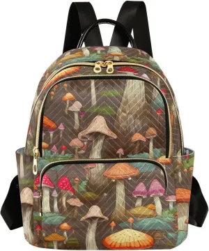 Colorful Mushroom Leaves Mini Backpack Purse for Women Ladies Shoulder Bags for Work Small Casual Bookbag Quilted Travel Daypack M