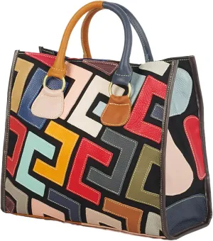 Colorful Patchwork Shoulder Bag for Women, Cow Leather Crossbody Bag, Designer Fashion Handbags, Spacious Hobo Bag