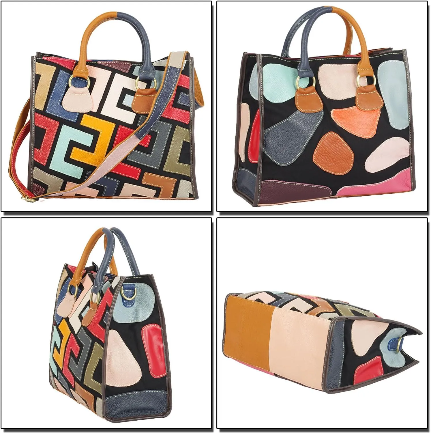 Colorful Patchwork Shoulder Bag for Women, Cow Leather Crossbody Bag, Designer Fashion Handbags, Spacious Hobo Bag