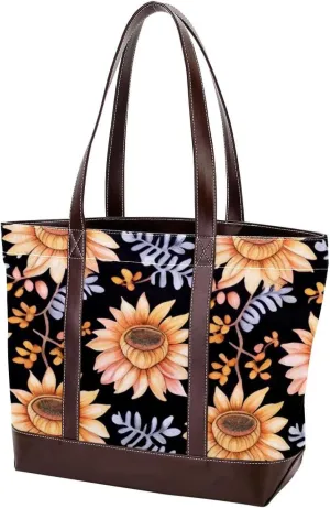 Colorful Sunflowers-382 Tote Bags Durable Leather Canvas Purses and Handbags for Women Top Handle Shoulder Satchel Hobo Bags