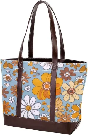 Colorful Sunflowers-394 Tote Bags Durable Leather Canvas Purses and Handbags for Women Top Handle Shoulder Satchel Hobo Bags