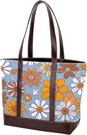 Colorful Sunflowers-397 Tote Bags Durable Leather Canvas Purses and Handbags for Women Top Handle Shoulder Satchel Hobo Bags