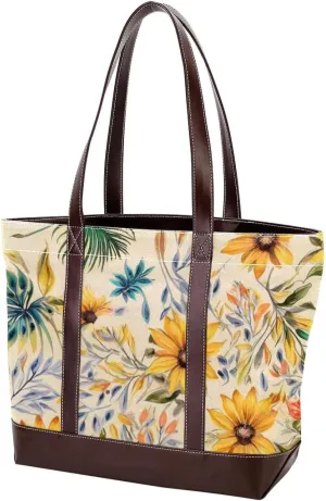Colorful Sunflowers-403 Tote Bags Durable Leather Canvas Purses and Handbags for Women Top Handle Shoulder Satchel Hobo Bags