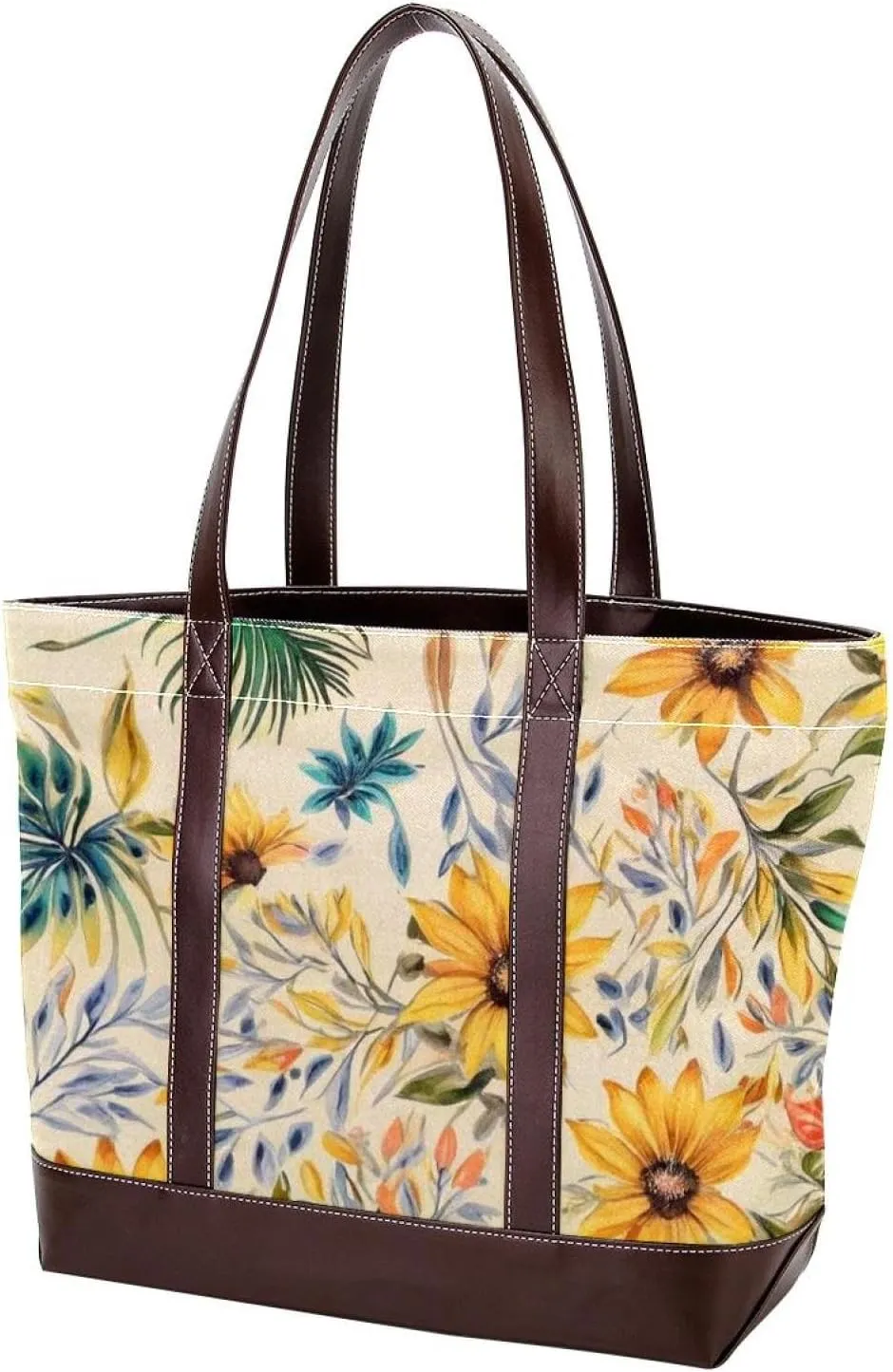 Colorful Sunflowers-403 Tote Bags Durable Leather Canvas Purses and Handbags for Women Top Handle Shoulder Satchel Hobo Bags
