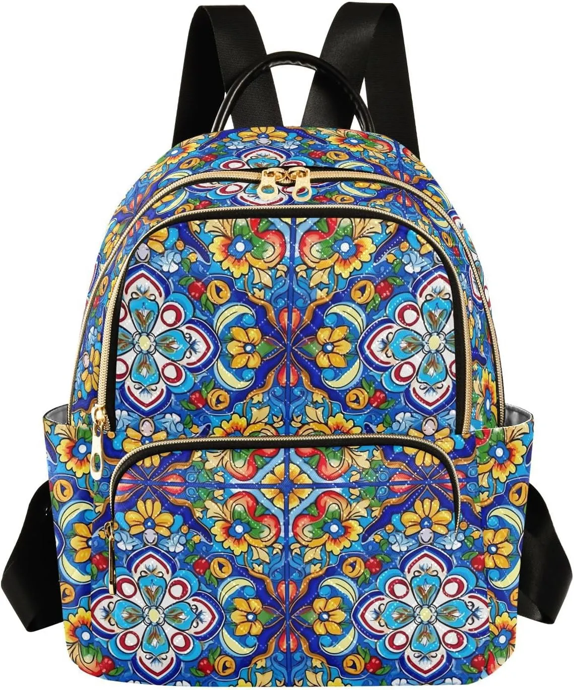Colorful Talaveras Flower Mini Backpack Purse for Women Small Quilted Bookbag Ladies Shoulder Bags for Work Travel Casual Daypack M