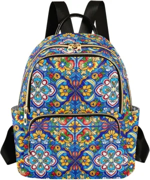Colorful Talaveras Flower Mini Backpack Purse for Women Small Quilted Bookbag Ladies Shoulder Bags for Work Travel Casual Daypack M