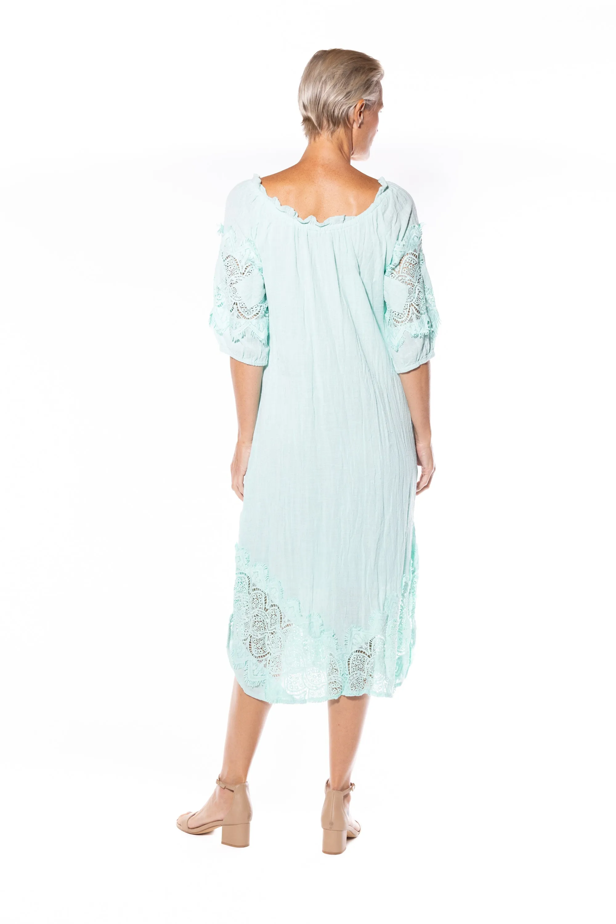 Cotton Peasant Dress by Café Latte - Mint