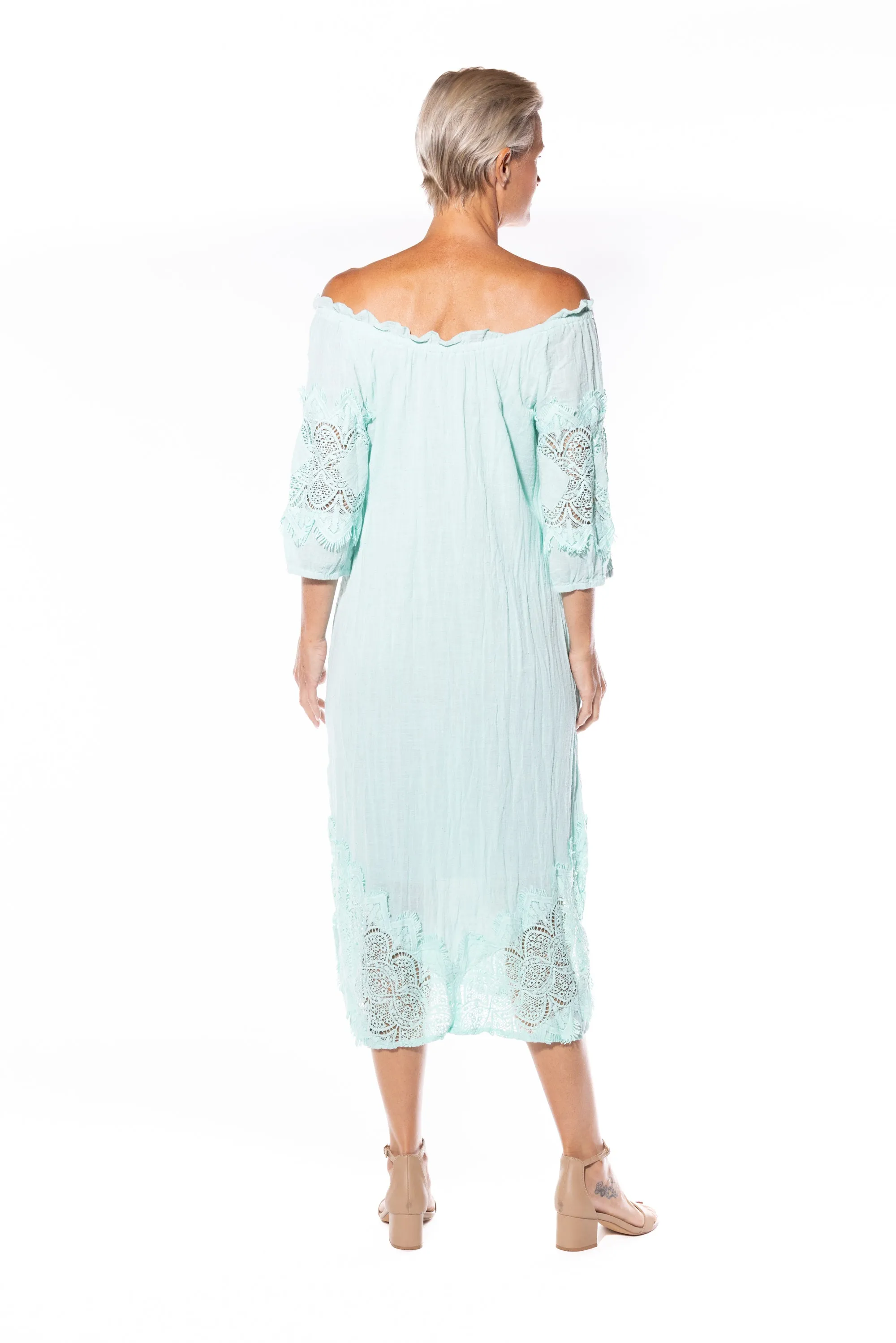 Cotton Peasant Dress by Café Latte - Mint