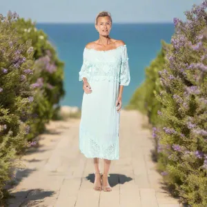 Cotton Peasant Dress by Café Latte - Mint