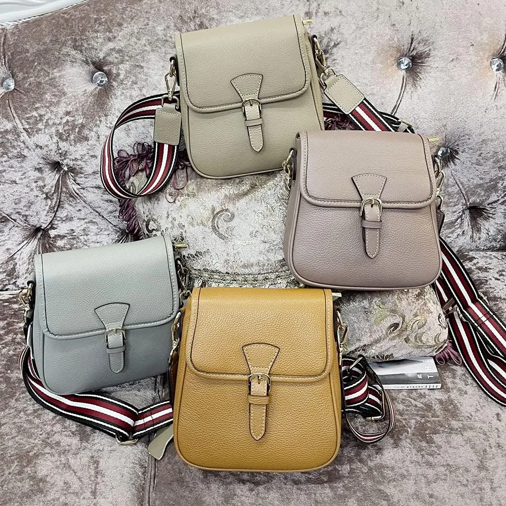 Cow Leather Saddle Bag Colorful Straps Women's Shoulder Bags Multi-functional Bag Travel Grocery Lightweight