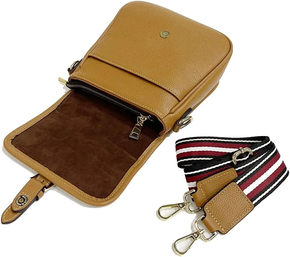 Cow Leather Saddle Bag Colorful Straps Women's Shoulder Bags Multi-functional Bag Travel Grocery Lightweight