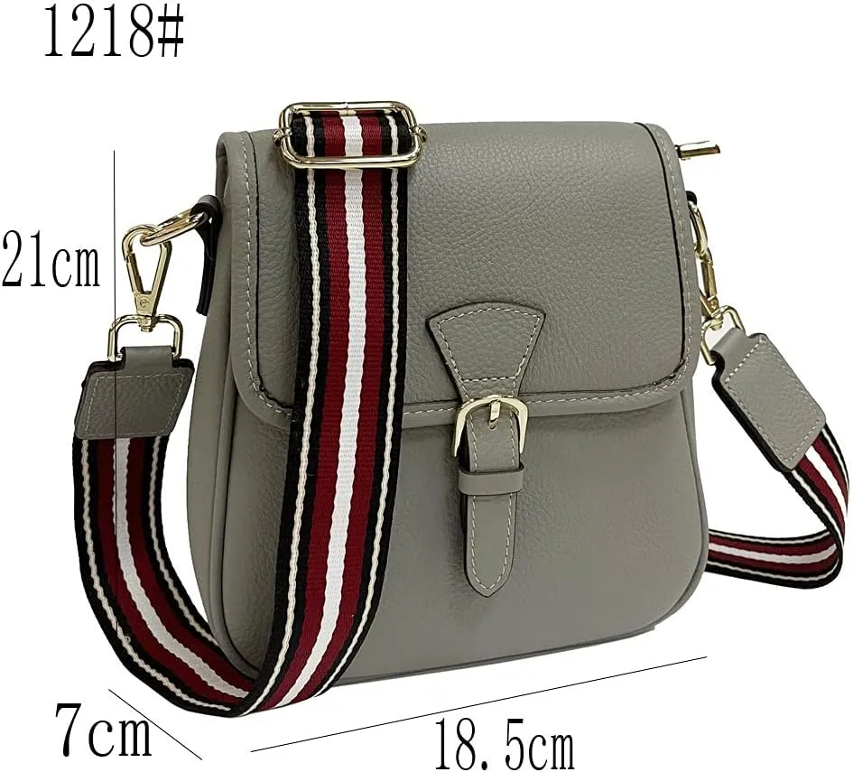 Cow Leather Saddle Bag Colorful Straps Women's Shoulder Bags Multi-functional Bag Travel Grocery Lightweight