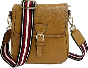Cow Leather Saddle Bag Colorful Straps Women's Shoulder Bags Multi-functional Bag Travel Grocery Lightweight
