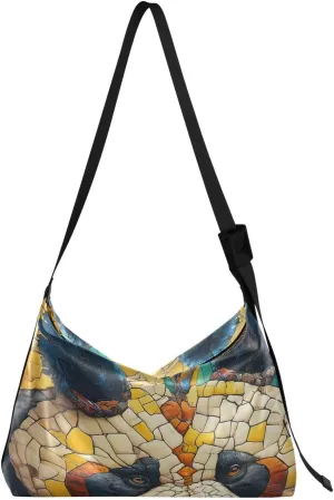Creative Panda Hobo Crossbody Bags for Women Leather Large Shoulder Bag Cross Body Mosaic Artistic Trendy Womens Tote Bags Handbag for Travel Shopping