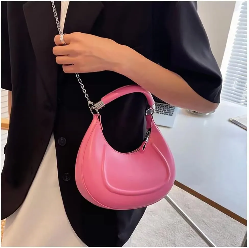 Crescent-shaped Handbags for Women with Chain, PU Tote Bag, Women's Crossbody Handbags, Clutch Purses with Zipper Closure