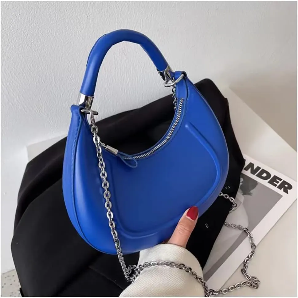 Crescent-shaped Handbags for Women with Chain, PU Tote Bag, Women's Crossbody Handbags, Clutch Purses with Zipper Closure
