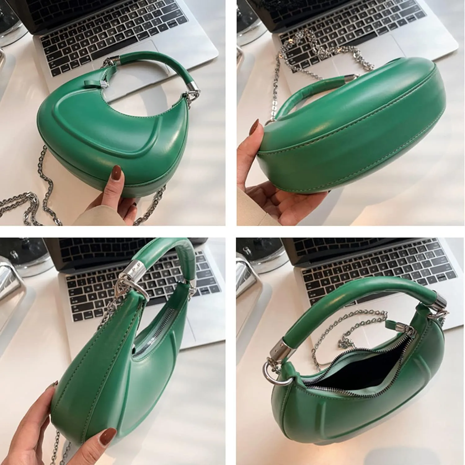 Crescent-shaped Handbags for Women with Chain, PU Tote Bag, Women's Crossbody Handbags, Clutch Purses with Zipper Closure