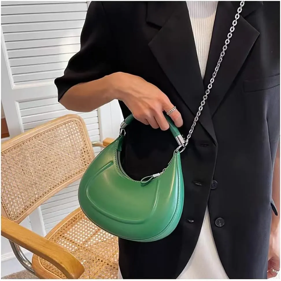Crescent-shaped Handbags for Women with Chain, PU Tote Bag, Women's Crossbody Handbags, Clutch Purses with Zipper Closure