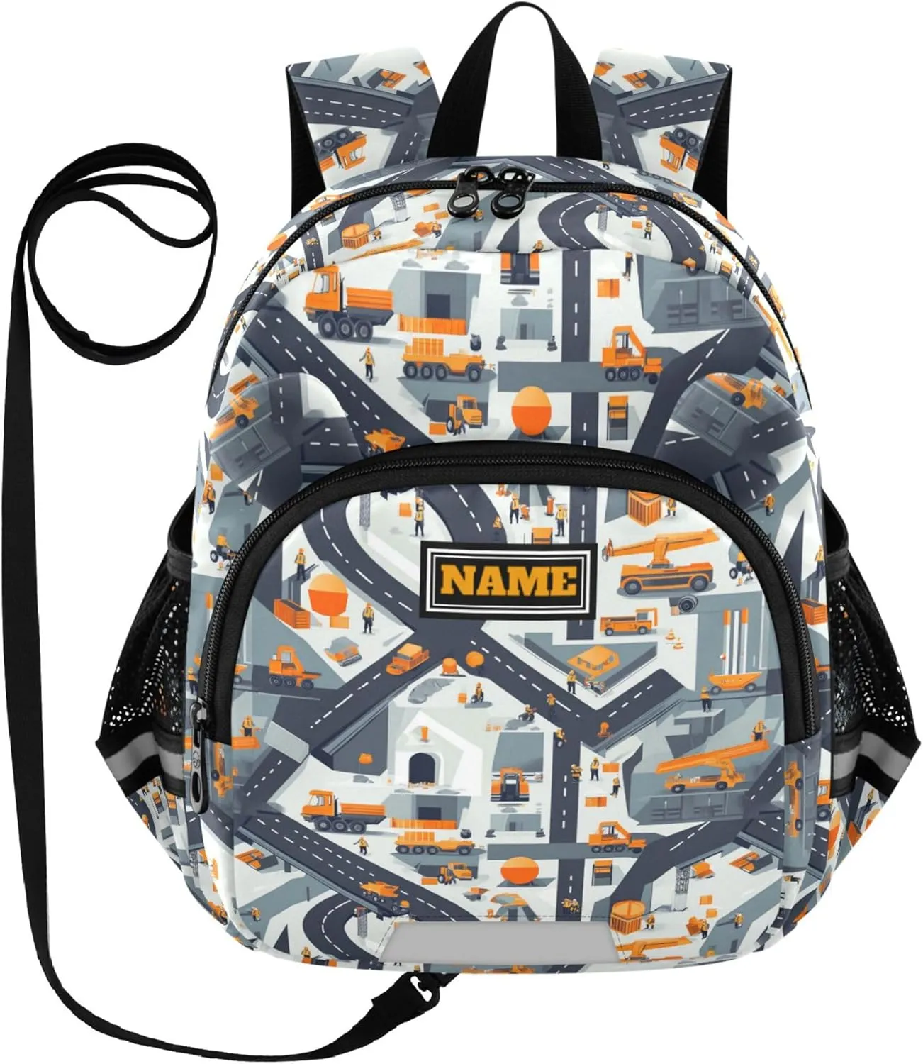 Custom Cute Ears Preschool Backpacks Leash Kids Boy's/Girl's Anti-Lost Personalized Bookbag Decorations with Reflective Strip S Construction Scene Building Bridges Dump Truck Car