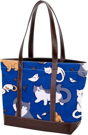 Cute Animals-1201 Tote Bags Durable Leather Canvas Purses and Handbags for Women Top Handle Shoulder Satchel Hobo Bags