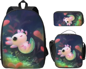 Cute Axolotls Fish 3Pcs Backpack Unisex Adjustable Backpacks,Travel Laptop Backpack