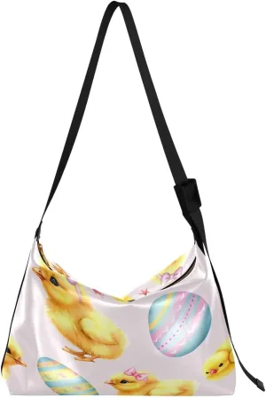 Cute Easter Chick Artistic Hobo Crossbody Bags for Women Leather Large Shoulder Bag Cross Body Watercolor Trendy Womens Tote Bags Handbag for Travel Shopping