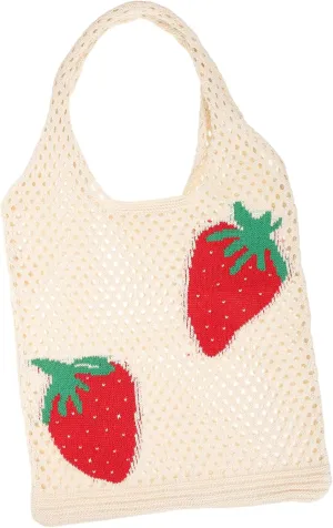 Cute Strawberry Crochet Beach Bag Durable Woven Tote Handbag for Women Lightweight Shoulder Bag for Daily Use Travel and Vacation Holds Essentials with Capacity