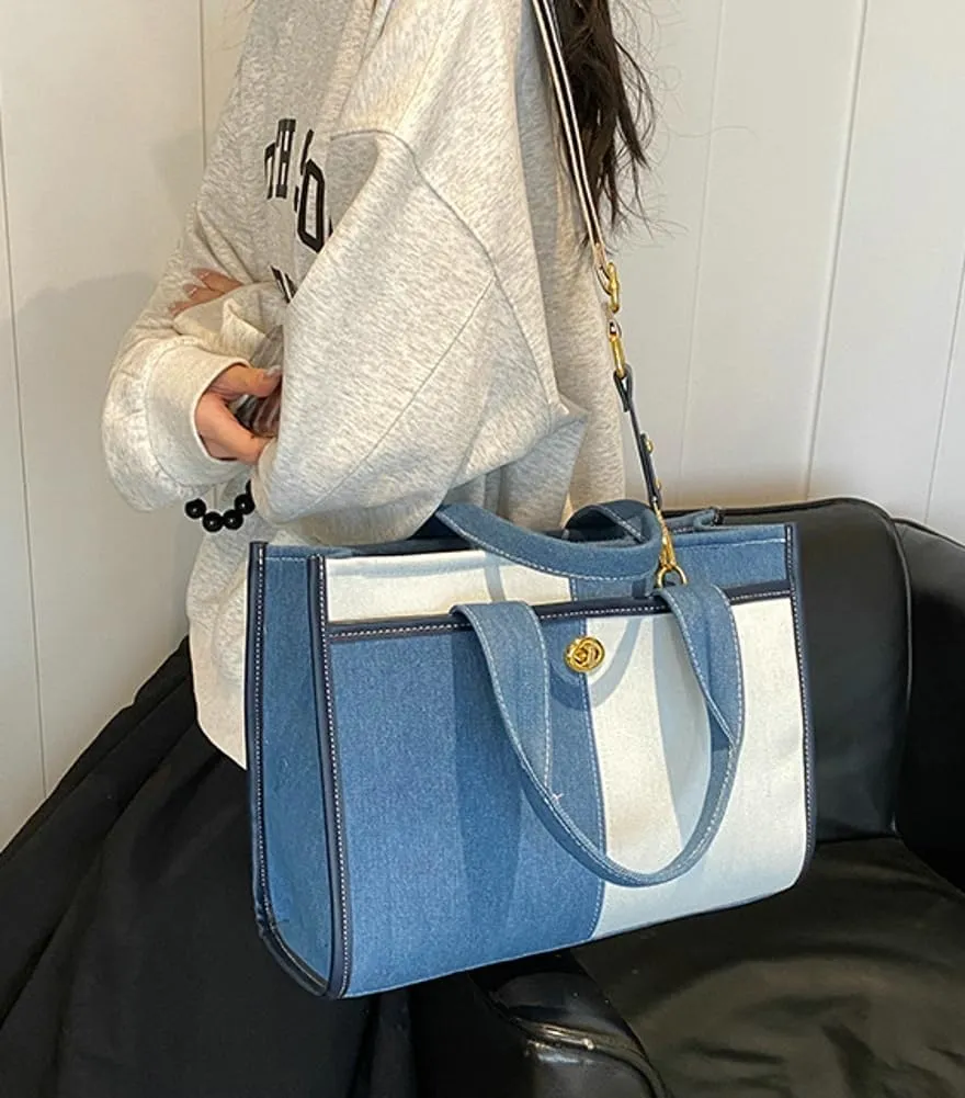 Denim Purse Vintage Jean Purse Tote Handbag Women Large Denim Shoulder Bag Satchels Hobo Bags Casual Totes