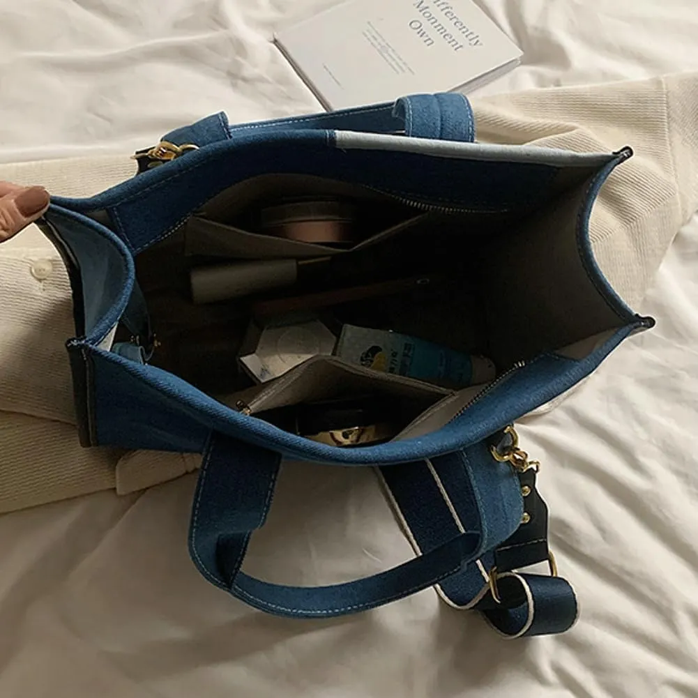 Denim Purse Vintage Jean Purse Tote Handbag Women Large Denim Shoulder Bag Satchels Hobo Bags Casual Totes
