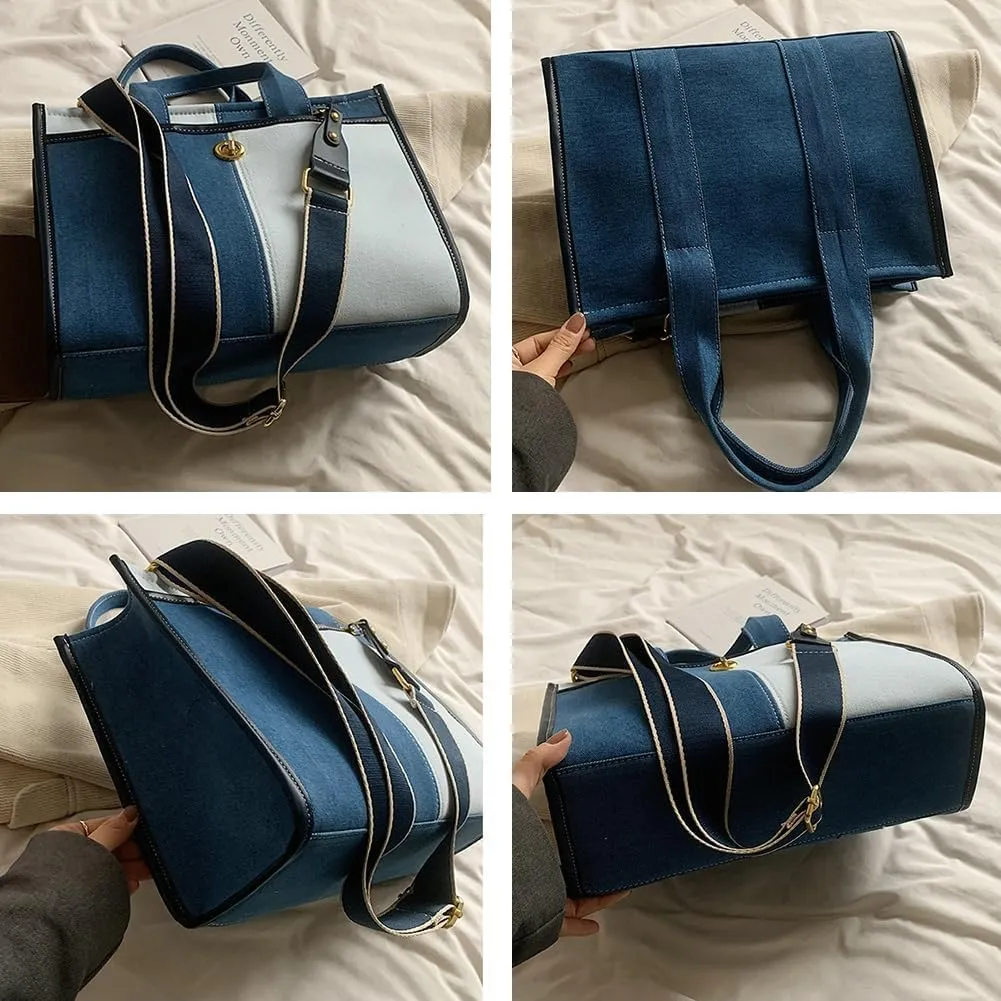 Denim Purse Vintage Jean Purse Tote Handbag Women Large Denim Shoulder Bag Satchels Hobo Bags Casual Totes