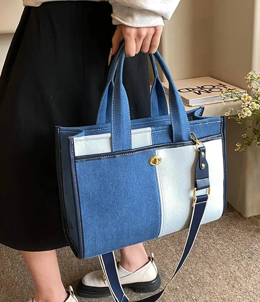 Denim Purse Vintage Jean Purse Tote Handbag Women Large Denim Shoulder Bag Satchels Hobo Bags Casual Totes