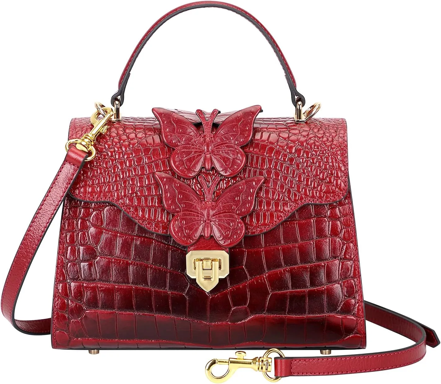 Designer Handbags for Women Crocodile Leather Crossbody Satchel Bag with Butterfly(66297 Red)