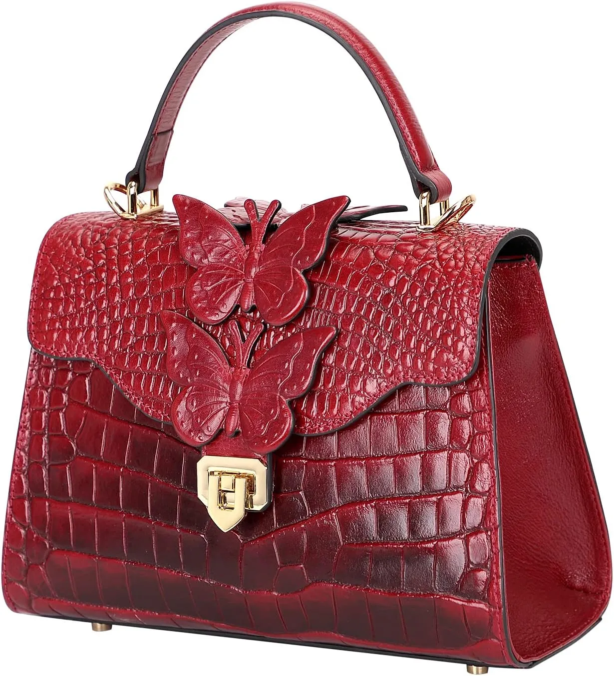 Designer Handbags for Women Crocodile Leather Crossbody Satchel Bag with Butterfly(66297 Red)