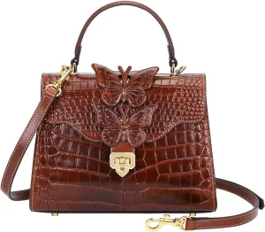 Designer Handbags for Women Crocodile Leather Crossbody Satchel Bag with Butterfly(66297 Red)