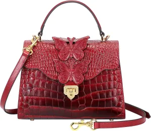 Designer Handbags for Women Crocodile Leather Crossbody Satchel Bag with Butterfly(66297 Red)