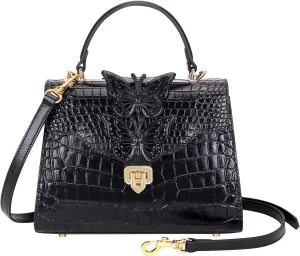 Designer Handbags for Women Crocodile Leather Crossbody Satchel Bag with Butterfly(66297 Red)
