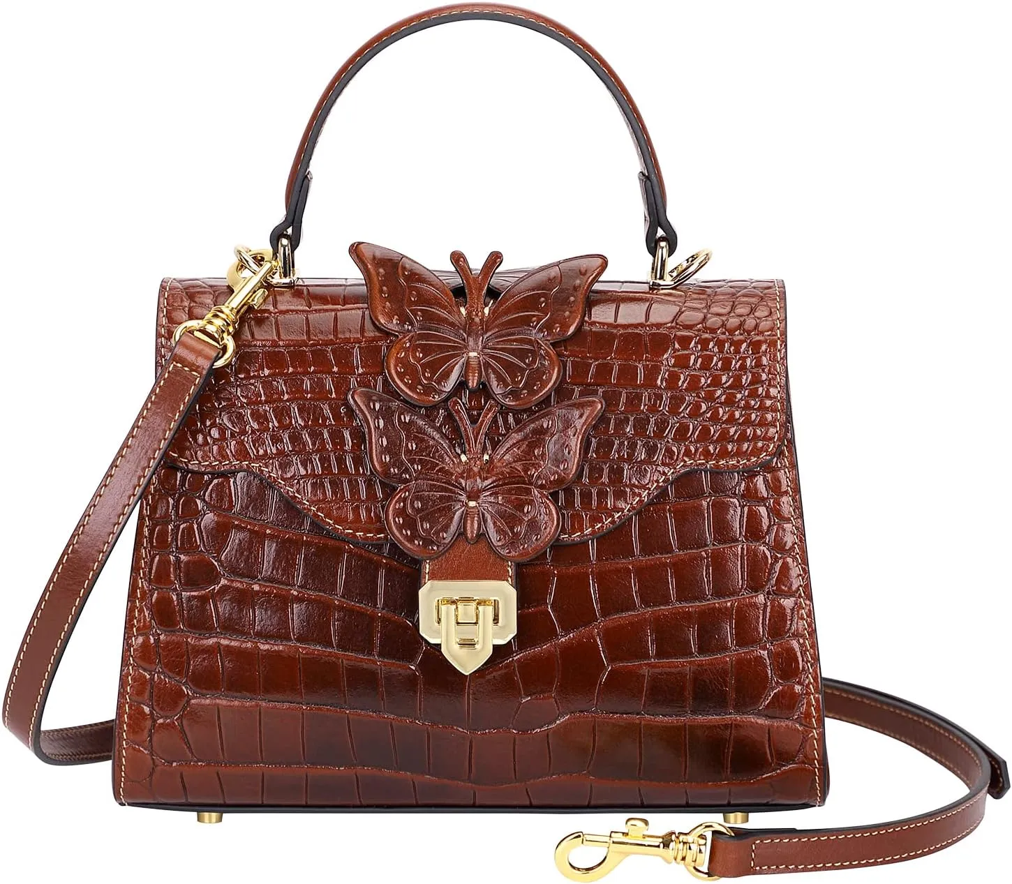 Designer Handbags for Women Crocodile Leather Crossbody Satchel Bag with Butterfly(66297 Red)