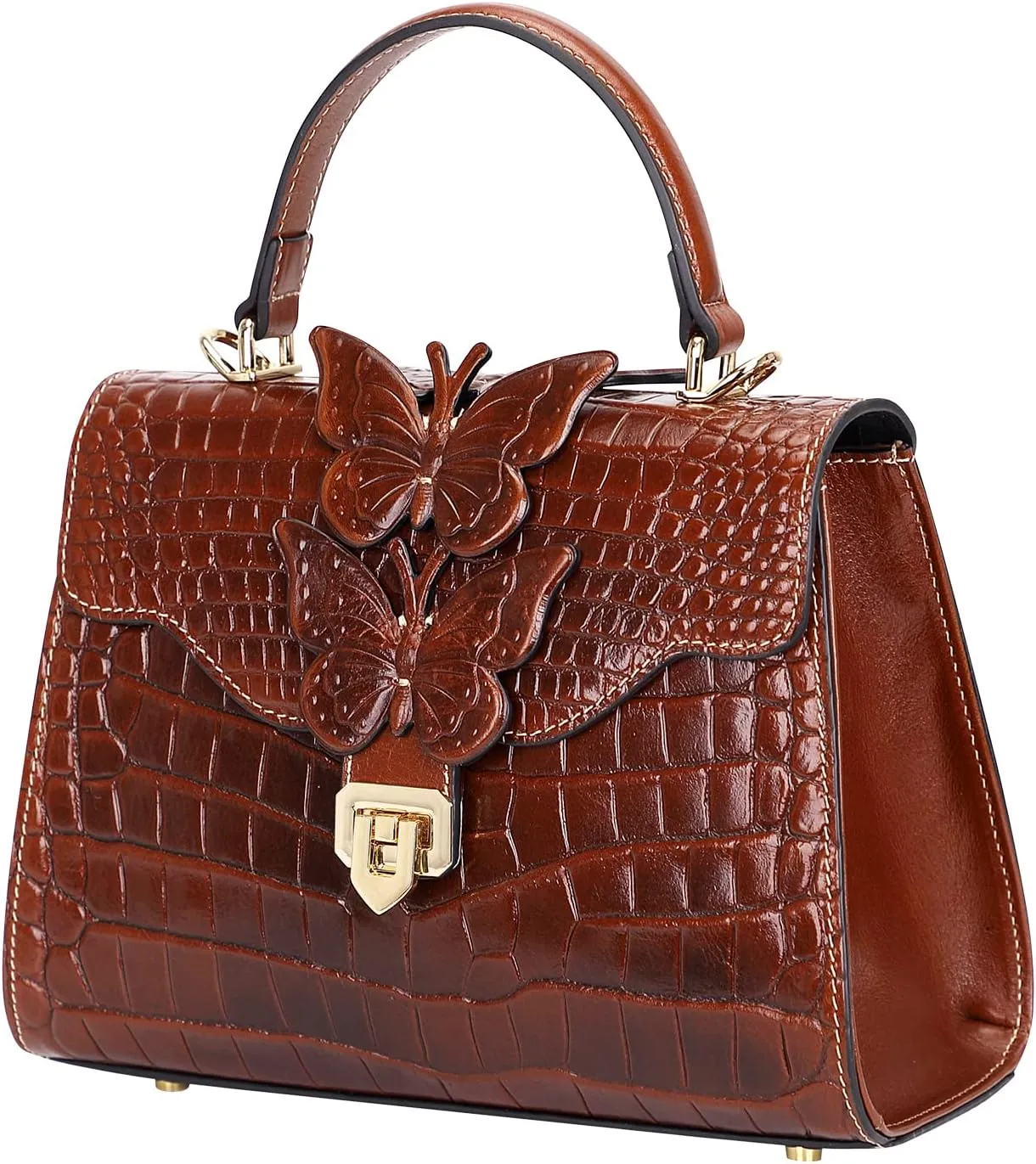 Designer Handbags for Women Crocodile Leather Crossbody Satchel Bag with Butterfly(66297 Red)