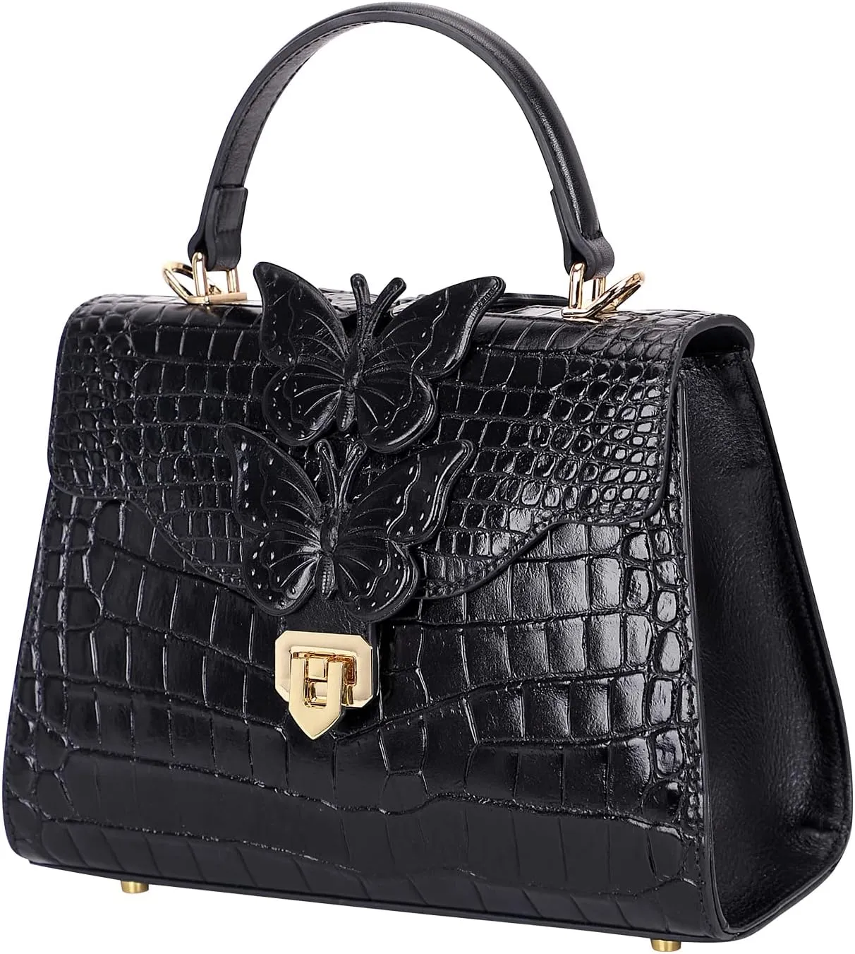 Designer Handbags for Women Crocodile Leather Crossbody Satchel Bag with Butterfly(66297 Red)