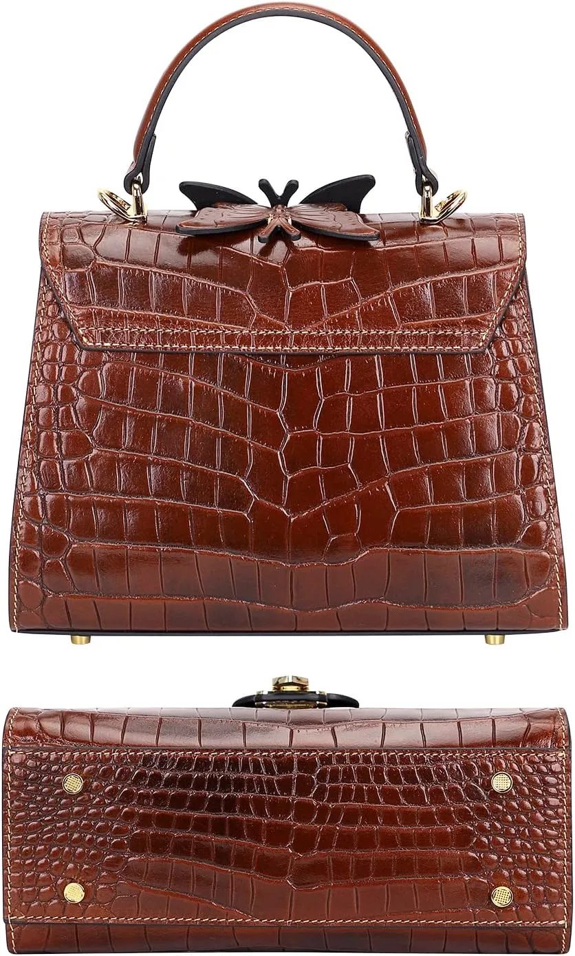 Designer Handbags for Women Crocodile Leather Crossbody Satchel Bag with Butterfly(66297 Red)