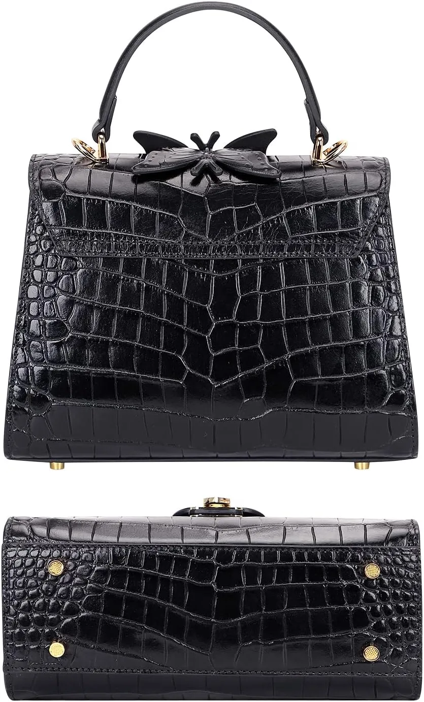 Designer Handbags for Women Crocodile Leather Crossbody Satchel Bag with Butterfly(66297 Red)