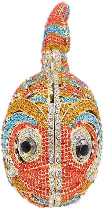 DJBM Women Glitter Crystal Fish Evening Bag Fashion Deluxe Clutch Purse with Removable Chain for Fancy Event