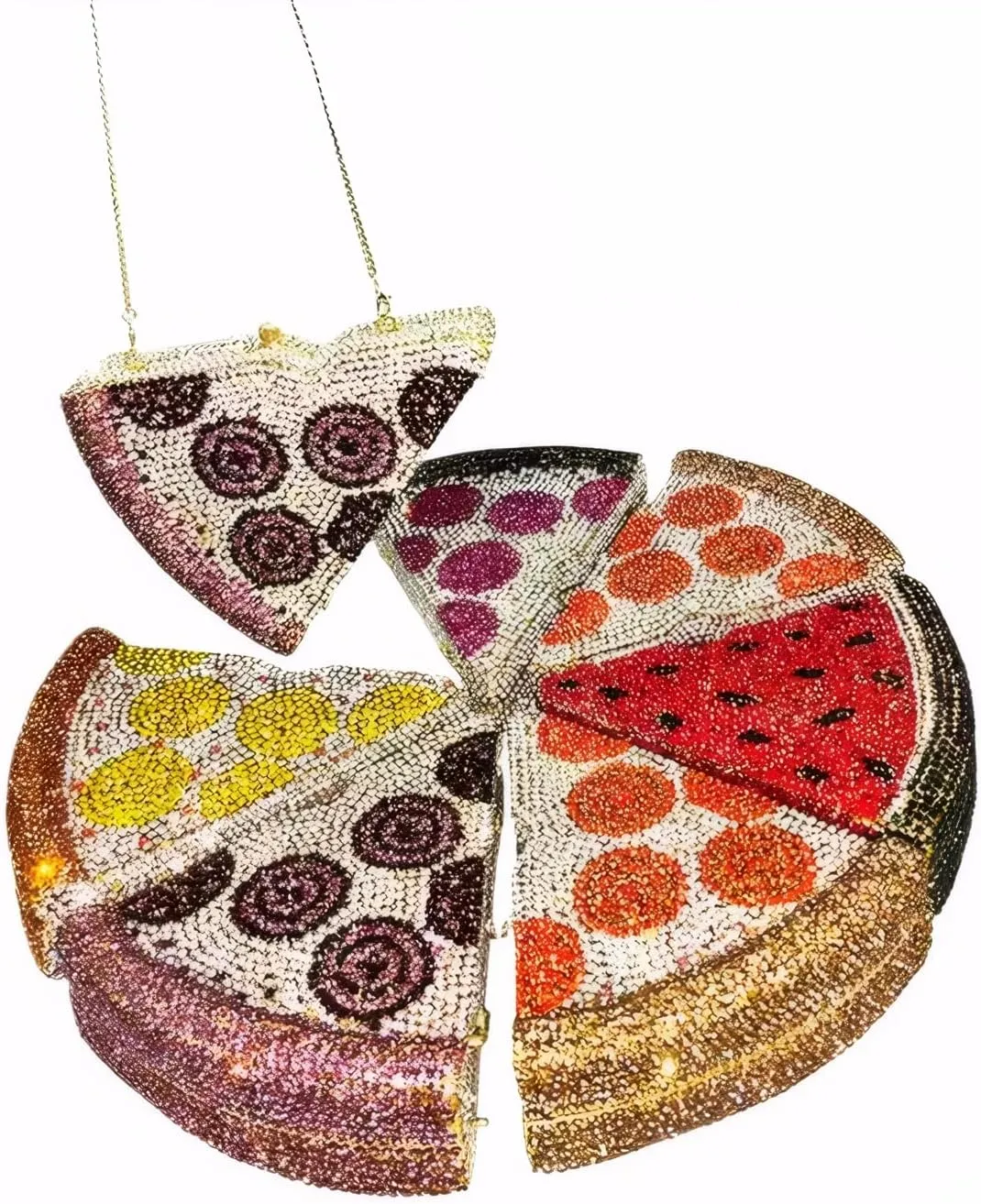 DJBM Women Gorgeous Pizza Evening Bag Sparkling Full Crystal Clutch Handbag with Chain for Wedding Cocktail
