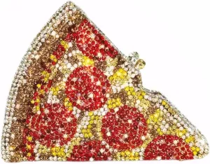 DJBM Women Gorgeous Pizza Evening Bag Sparkling Full Crystal Clutch Handbag with Chain for Wedding Cocktail