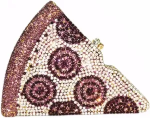 DJBM Women Gorgeous Pizza Evening Bag Sparkling Full Crystal Clutch Handbag with Chain for Wedding Cocktail